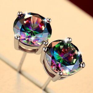 🍁 Round Colorful Micro Pave Zircon Stud Earrings for Women, EVGG1033